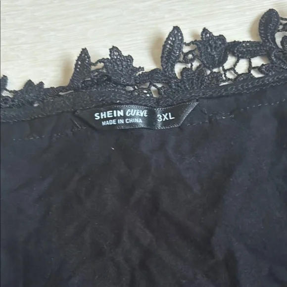 3/$10 Black Floral Crochet Detail Bell Sleeve Blouse - Picture 3 of 7